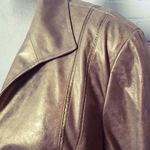 Lafayette 148 New York Gold Bronze 100% Leather Jacket NWT Size 16 Stunning - Picture 9 of 16